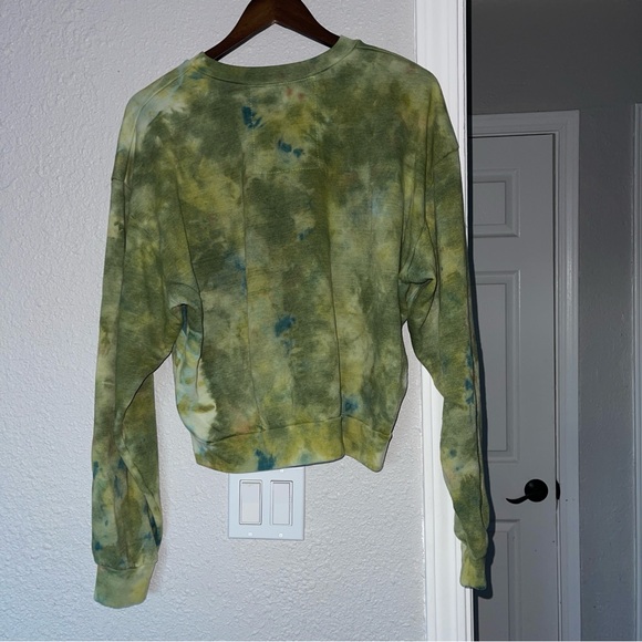 Aviator Nation Green and Yellow Tie-Dye Smiley Crop crewneck sweatshirt S - Picture 4 of 11